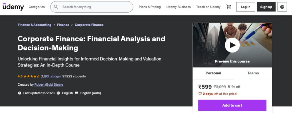 Udemy – Corporate Finance Financial Analysis and Decision Making