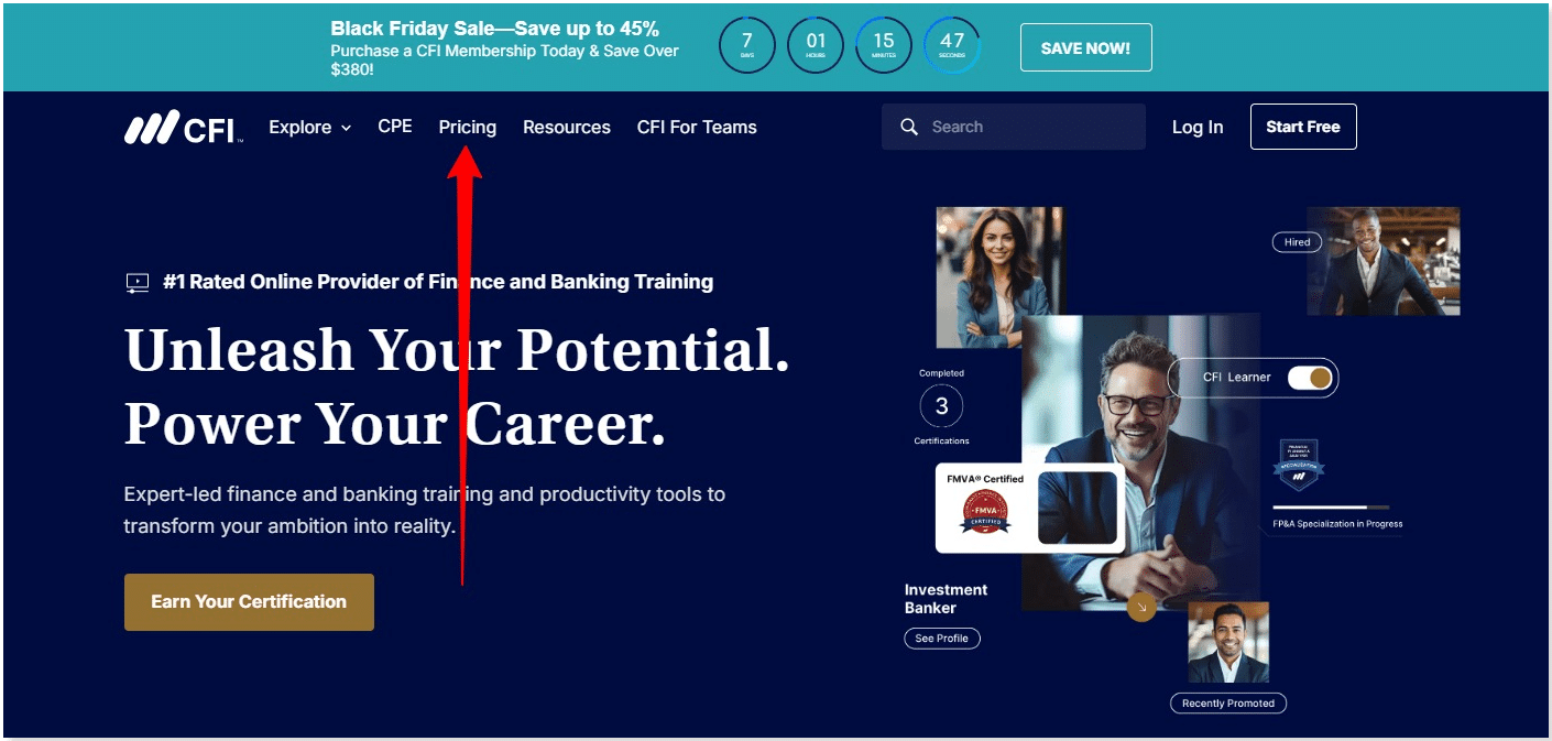 Cfi black friday pricing page