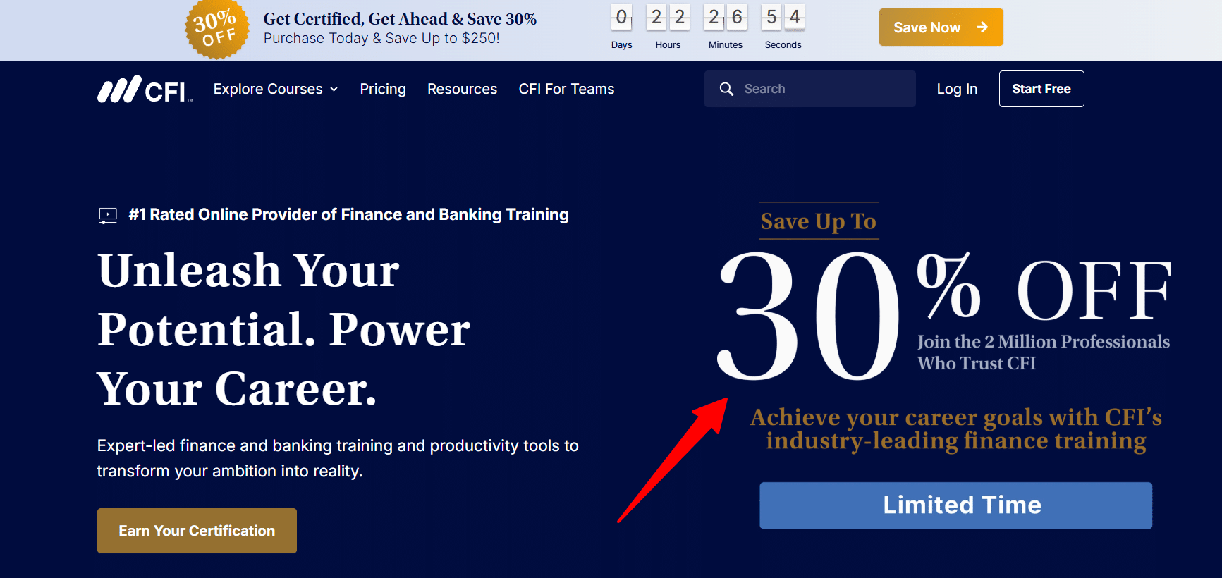 CFI home page with 30% discount offer